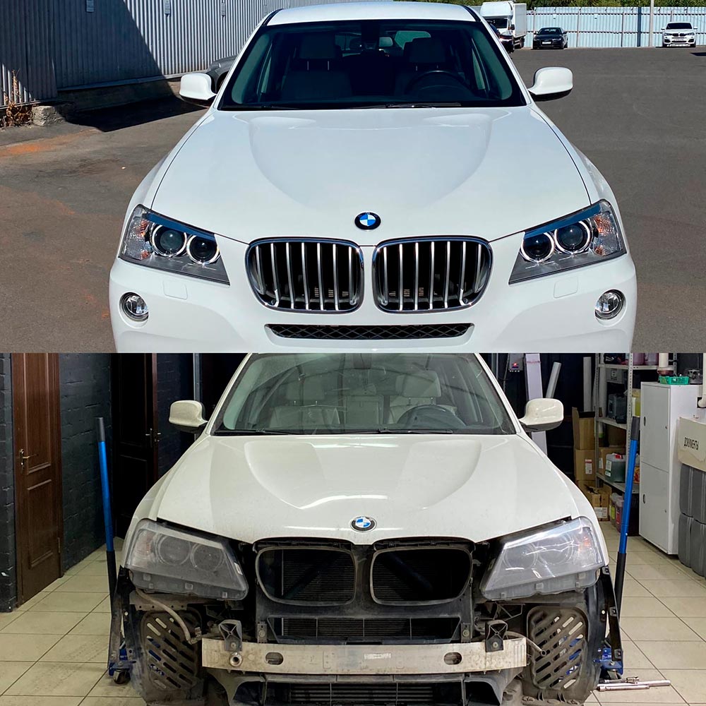 Смотреть на фото автомобиль BMW X3 – разница до и после полировки.
