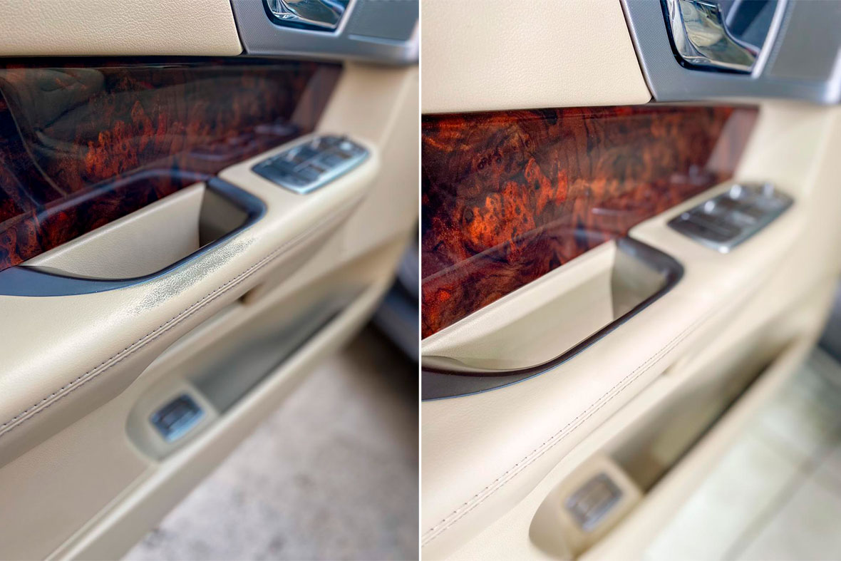 Смотреть на фото до и после покраски ручка двери автомобиля Ягуар. 